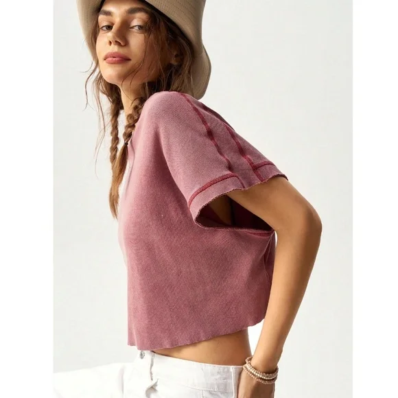 Redwood Cotton Oversized Cropped Muscle Tee Shirt Raw Hem and Inside Out Stitch - Picture 4 of 12